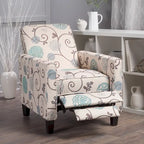 Fauteuil inclinable club à motifs floraux beige clair et bleu, une place
