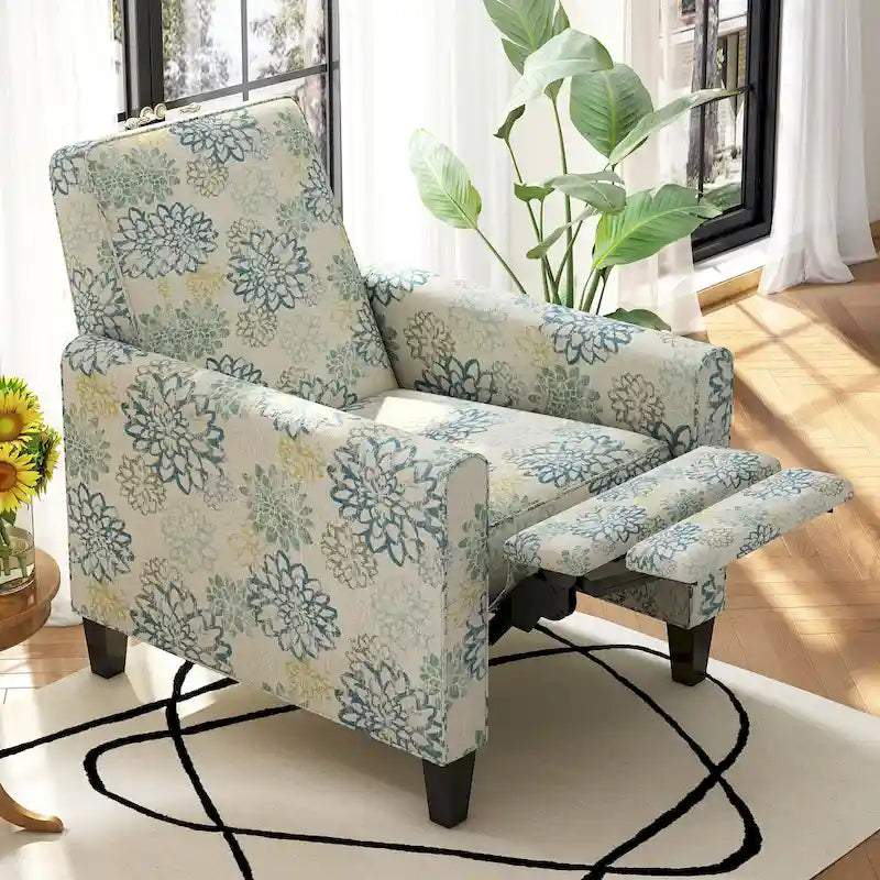 Fauteuil inclinable club à motifs floraux beige clair et bleu, une place