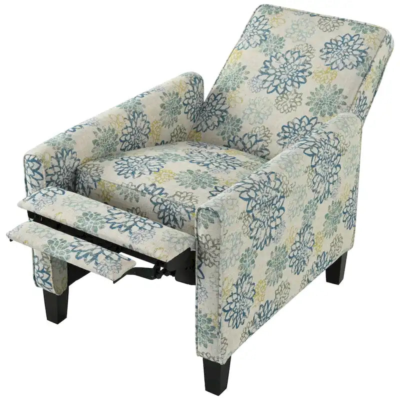 Fauteuil inclinable club à motifs floraux beige clair et bleu, une place