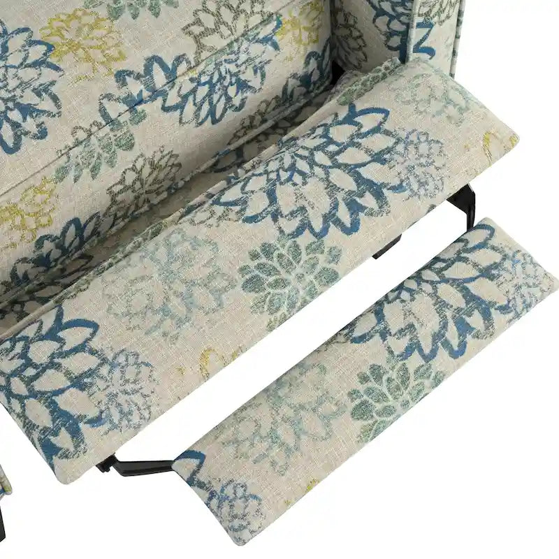 Fauteuil inclinable club à motifs floraux beige clair et bleu, une place
