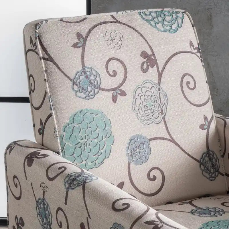 Fauteuil inclinable club à motifs floraux beige clair et bleu, une place