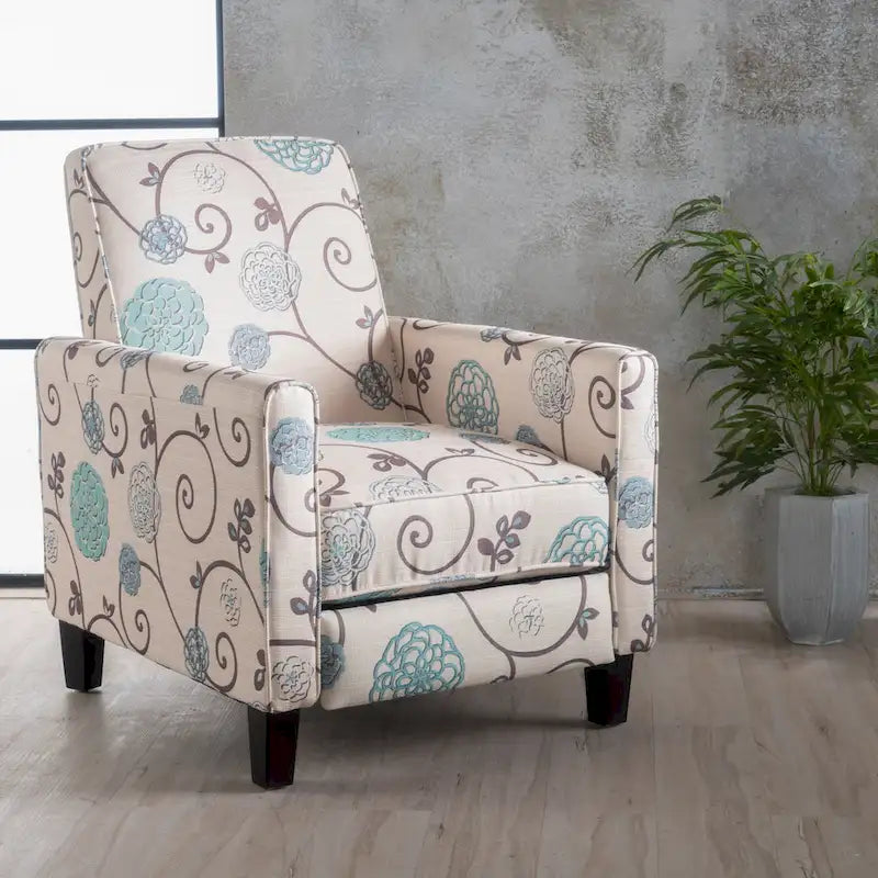 Fauteuil inclinable club à motifs floraux beige clair et bleu, une place