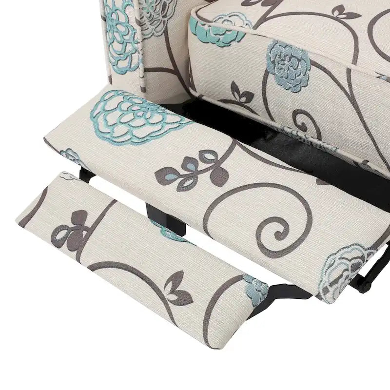 Fauteuil inclinable club à motifs floraux beige clair et bleu, une place