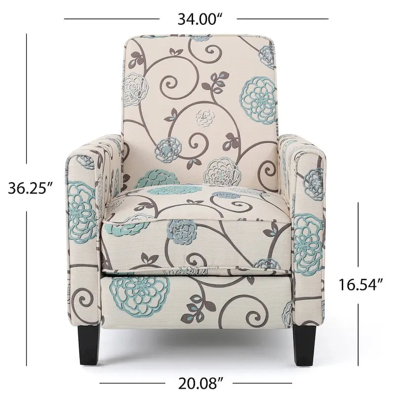 Fauteuil inclinable club à motifs floraux beige clair et bleu, une place