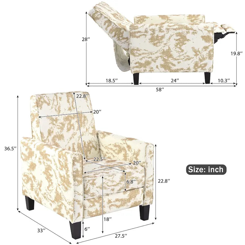 Fauteuil inclinable club à motifs floraux beige clair et bleu, une place
