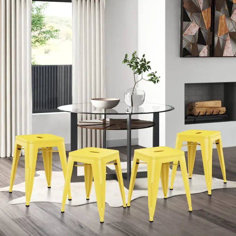 Tabouret de bar en métal noir et jaune sans dossier, empilable, lot de 4 – 45 cm