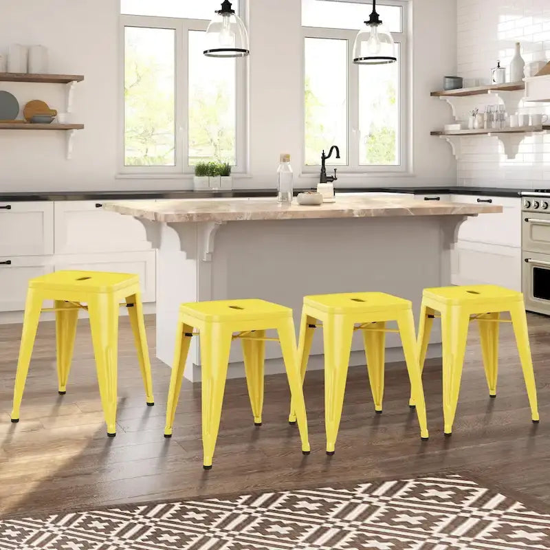 Tabouret de bar en métal noir et jaune sans dossier, empilable, lot de 4 – 45 cm