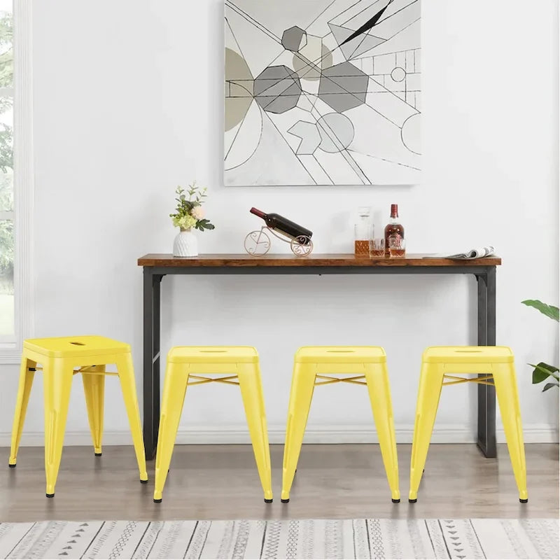 Tabouret de bar en métal noir et jaune sans dossier, empilable, lot de 4 – 45 cm