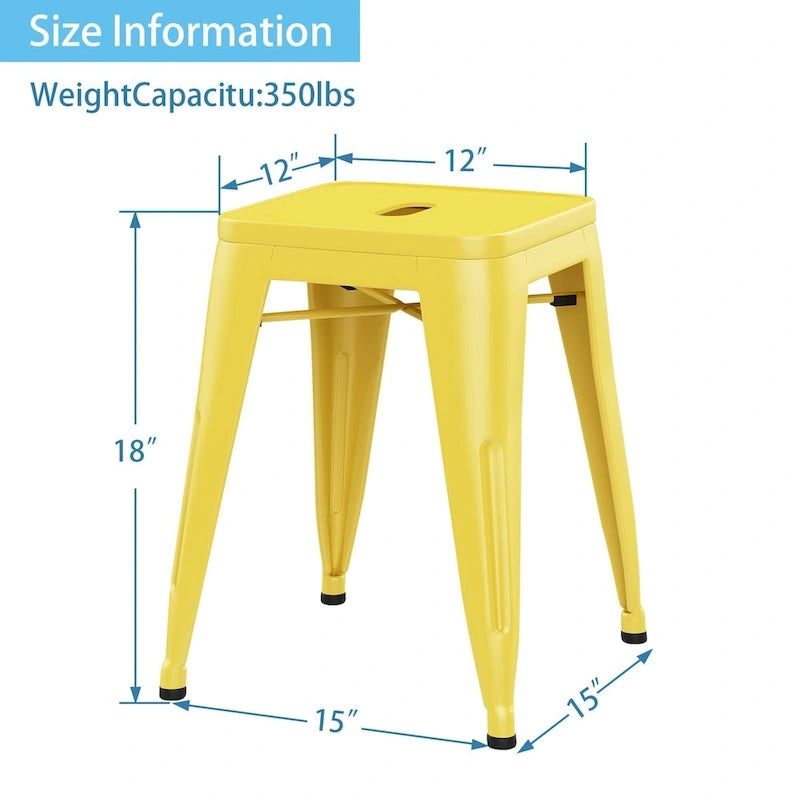 Tabouret de bar en métal noir et jaune sans dossier, empilable, lot de 4 – 45 cm