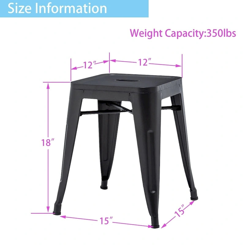 Tabouret de bar en métal noir et jaune sans dossier, empilable, lot de 4 – 45 cm