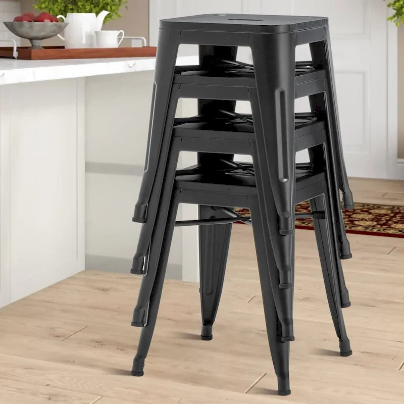Tabouret de bar en métal noir et jaune sans dossier, empilable, lot de 4 – 45 cm