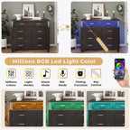 Commode 8 tiroirs avec lumières LED RGB et colonnes, noir/blanc, simple