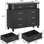 Commode 8 tiroirs avec lumières LED RGB et colonnes, noir/blanc, simple