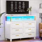Commode 8 tiroirs avec lumières LED RGB et colonnes, noir/blanc, simple