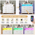 Commode 8 tiroirs avec lumières LED RGB et colonnes, noir/blanc, simple