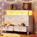 Commode 8 tiroirs avec lumières LED RGB et colonnes, noir/blanc, simple