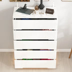 Commode de rangement 5 tiroirs à finition brillante avec éclairage LED – Blanc/Noir, 1 personne