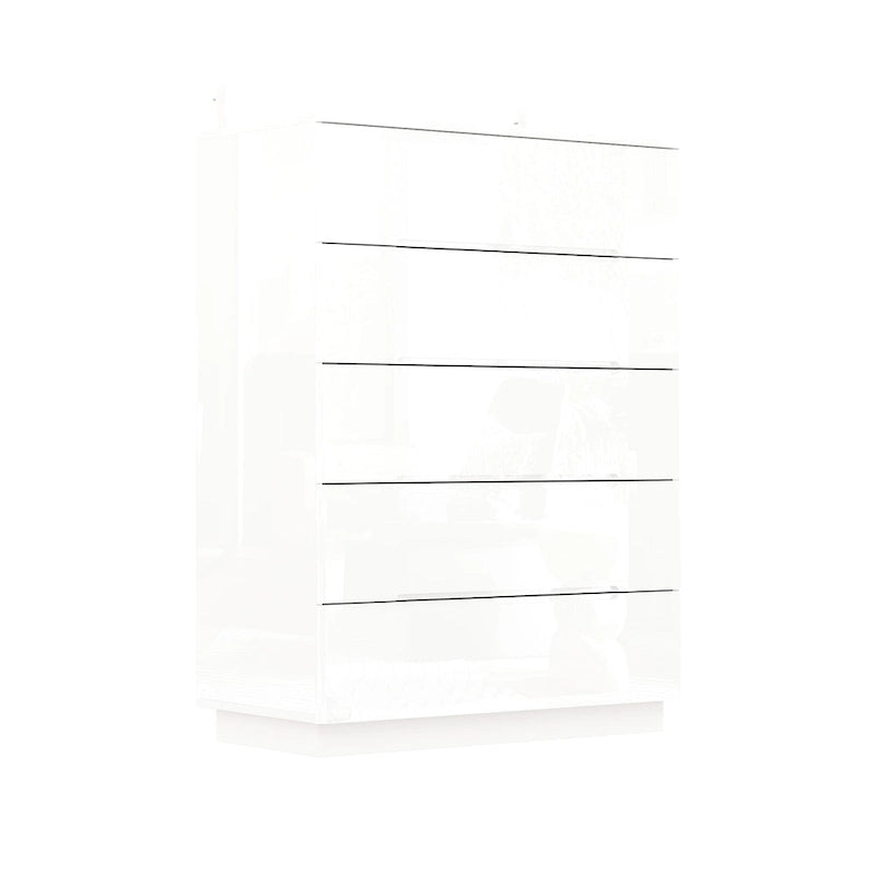 Commode de rangement 5 tiroirs à finition brillante avec éclairage LED – Blanc/Noir, 1 personne
