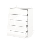 Commode de rangement 5 tiroirs à finition brillante avec éclairage LED – Blanc/Noir, 1 personne