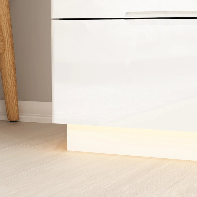 Commode de rangement 5 tiroirs à finition brillante avec éclairage LED – Blanc/Noir, 1 personne