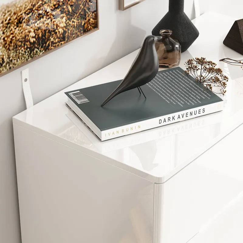 Commode de rangement 5 tiroirs à finition brillante avec éclairage LED – Blanc/Noir, 1 personne