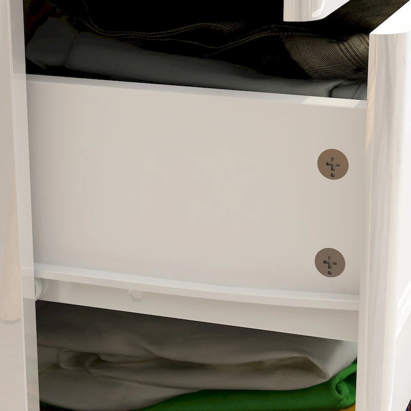 Commode de rangement 5 tiroirs à finition brillante avec éclairage LED – Blanc/Noir, 1 personne