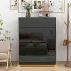 Commode de rangement 5 tiroirs à finition brillante avec éclairage LED – Blanc/Noir, 1 personne