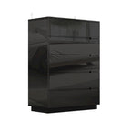 Commode de rangement 5 tiroirs à finition brillante avec éclairage LED – Blanc/Noir, 1 personne