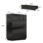 Commode de rangement 5 tiroirs à finition brillante avec éclairage LED – Blanc/Noir, 1 personne