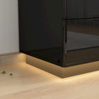 Commode de rangement 5 tiroirs à finition brillante avec éclairage LED – Blanc/Noir, 1 personne