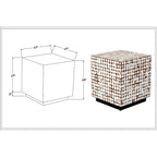 Table d'appoint cube en mosaïque de coquille de noix de coco blanche, unique