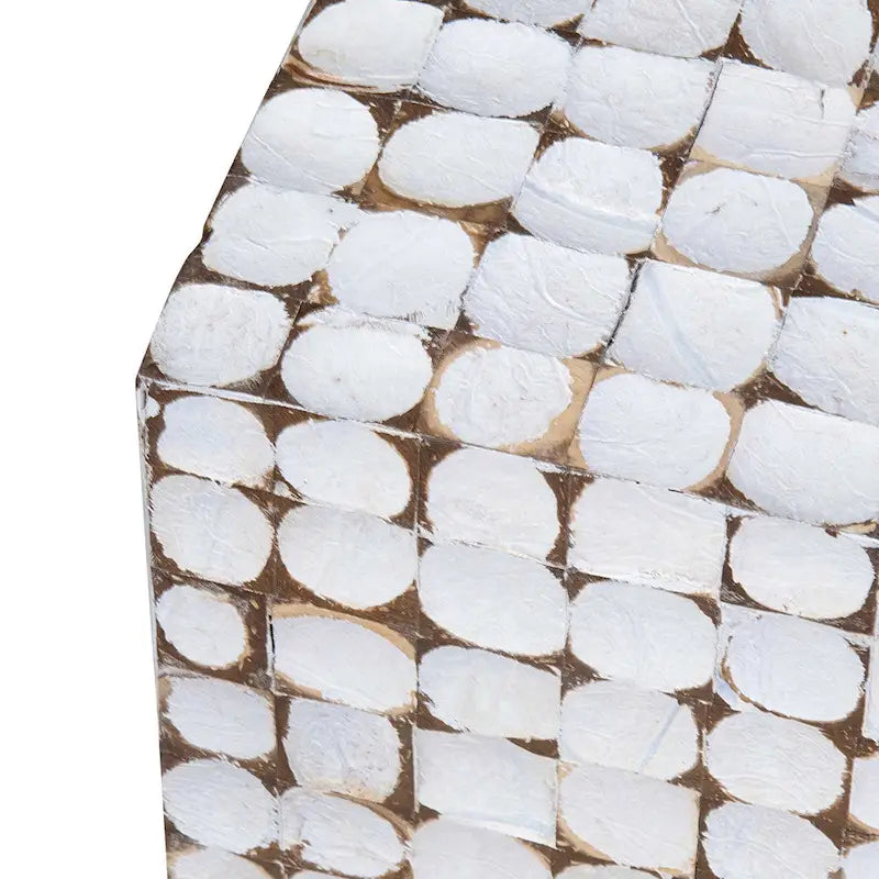 Table d'appoint cube en mosaïque de coquille de noix de coco blanche, unique