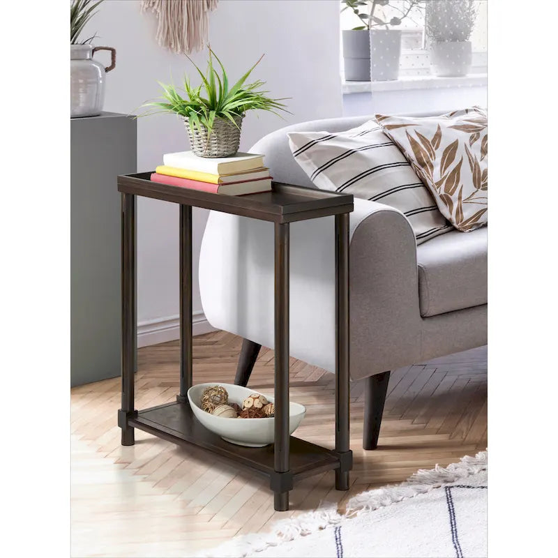 Tables d'appoint étroites en bois, espresso, ensemble de 2