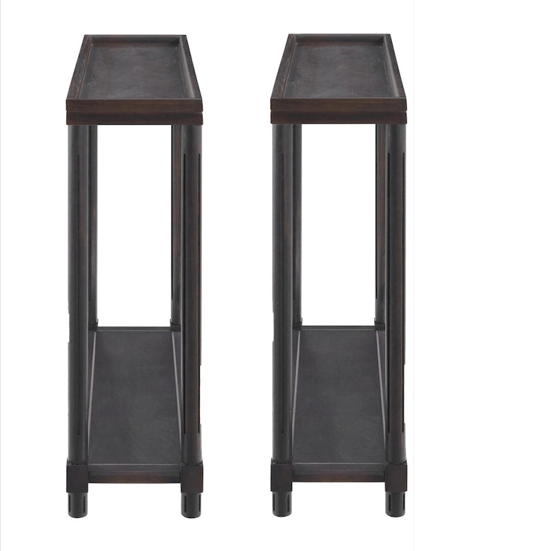 Tables d'appoint étroites en bois, espresso, ensemble de 2