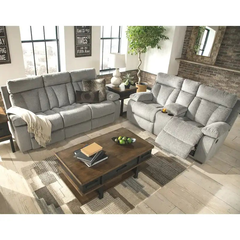 Canapé inclinable double gris avec table escamotable, 3 places