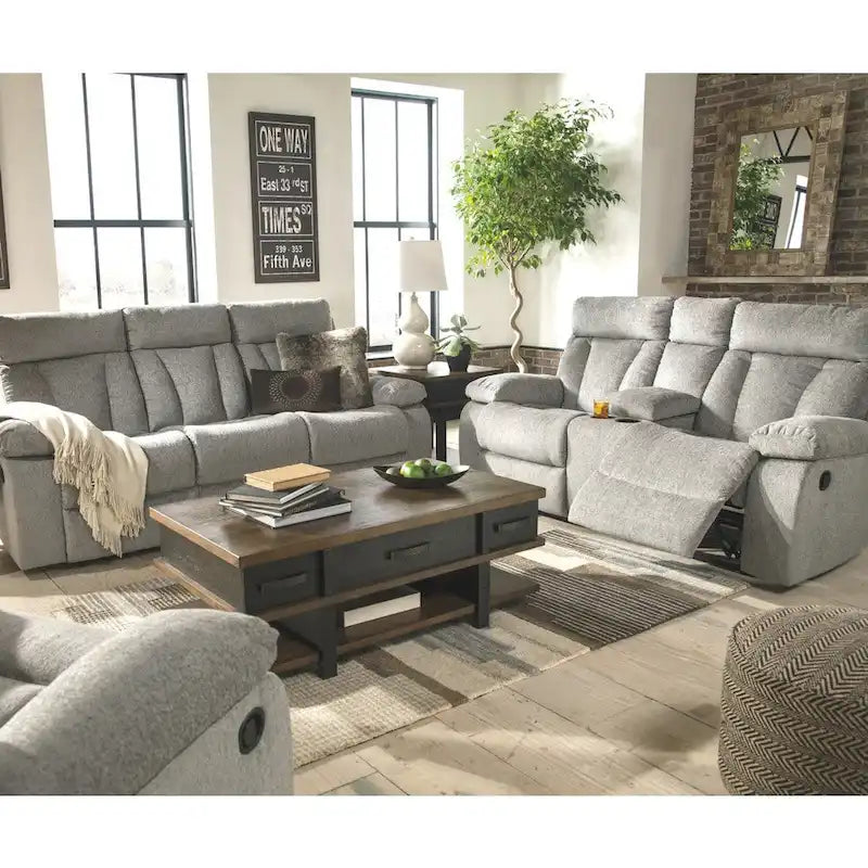 Canapé inclinable double gris avec table escamotable, 3 places