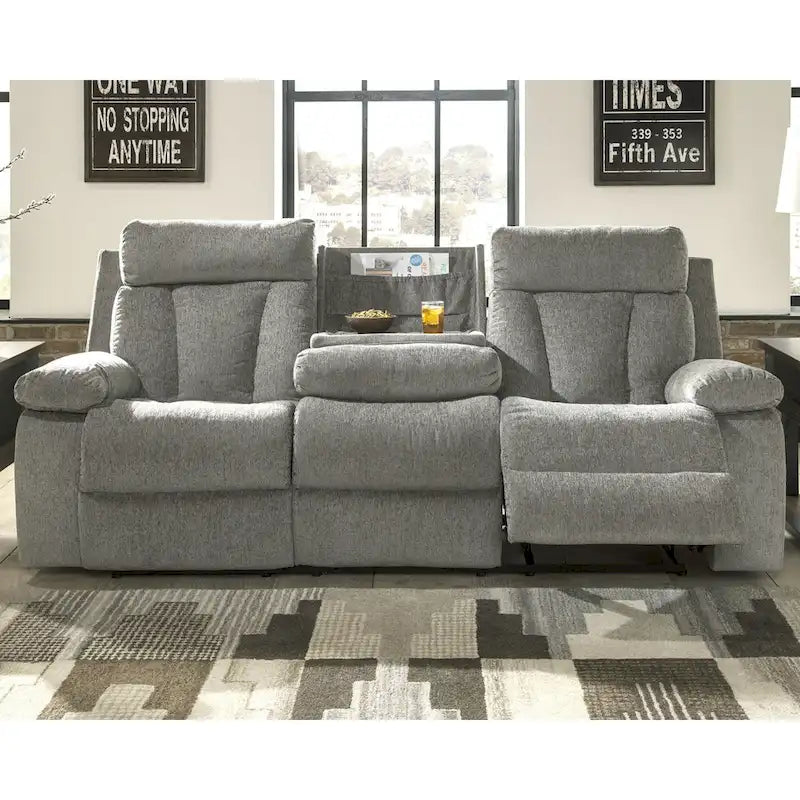 Canapé inclinable double gris avec table escamotable, 3 places