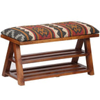 Banc de rangement en bois garni de Kilim, Ivoire, Simple