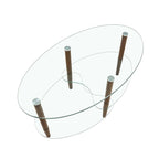 Table Basse Ovale en Verre Noir/Transparent avec Pieds en Bois de Chêne, 2 Étages, 89×51×46 cm