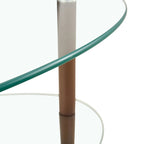 Table Basse Ovale en Verre Noir/Transparent avec Pieds en Bois de Chêne, 2 Étages, 89×51×46 cm
