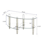 Table Basse Ovale en Verre Noir/Transparent avec Pieds en Bois de Chêne, 2 Étages, 89×51×46 cm