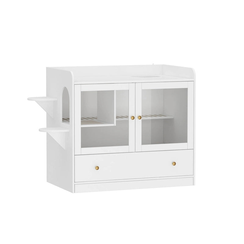 Meuble cache-litière pour chat avec placard de rangement, Chêne/Blanc, 1 chat