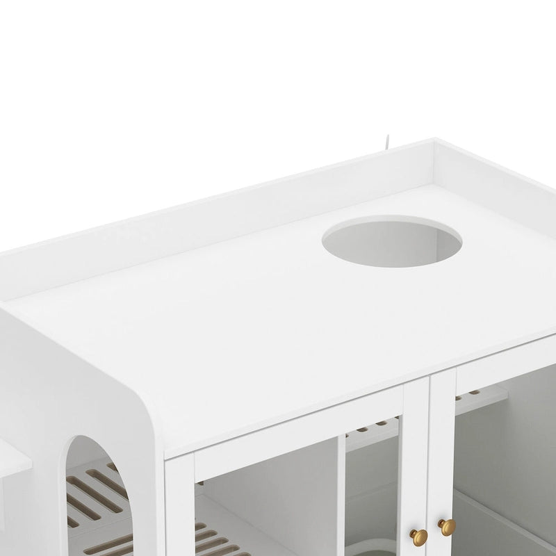 Meuble cache-litière pour chat avec placard de rangement, Chêne/Blanc, 1 chat