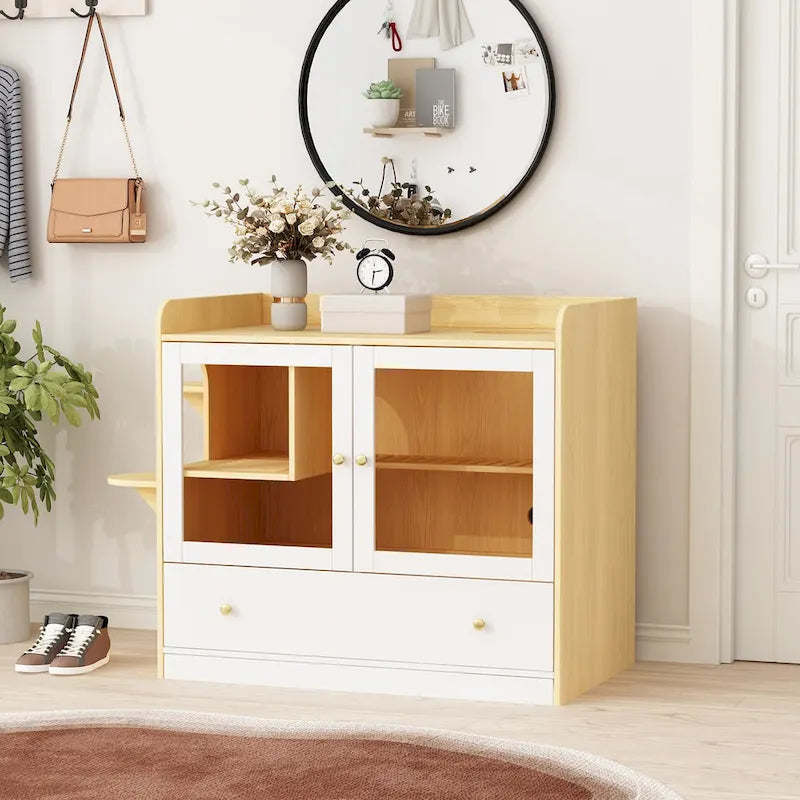 Meuble cache-litière pour chat avec placard de rangement, Chêne/Blanc, 1 chat