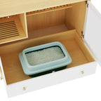 Meuble cache-litière pour chat avec placard de rangement, Chêne/Blanc, 1 chat