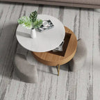 Table basse ronde relevable Blanc / Noir et blanc avec 3 poufs, 2 places