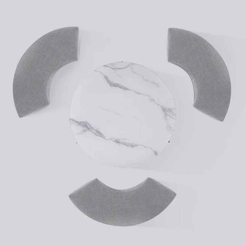 Table basse ronde relevable Blanc / Noir et blanc avec 3 poufs, 2 places