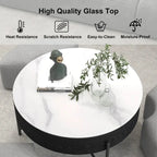 Table basse ronde relevable Blanc / Noir et blanc avec 3 poufs, 2 places