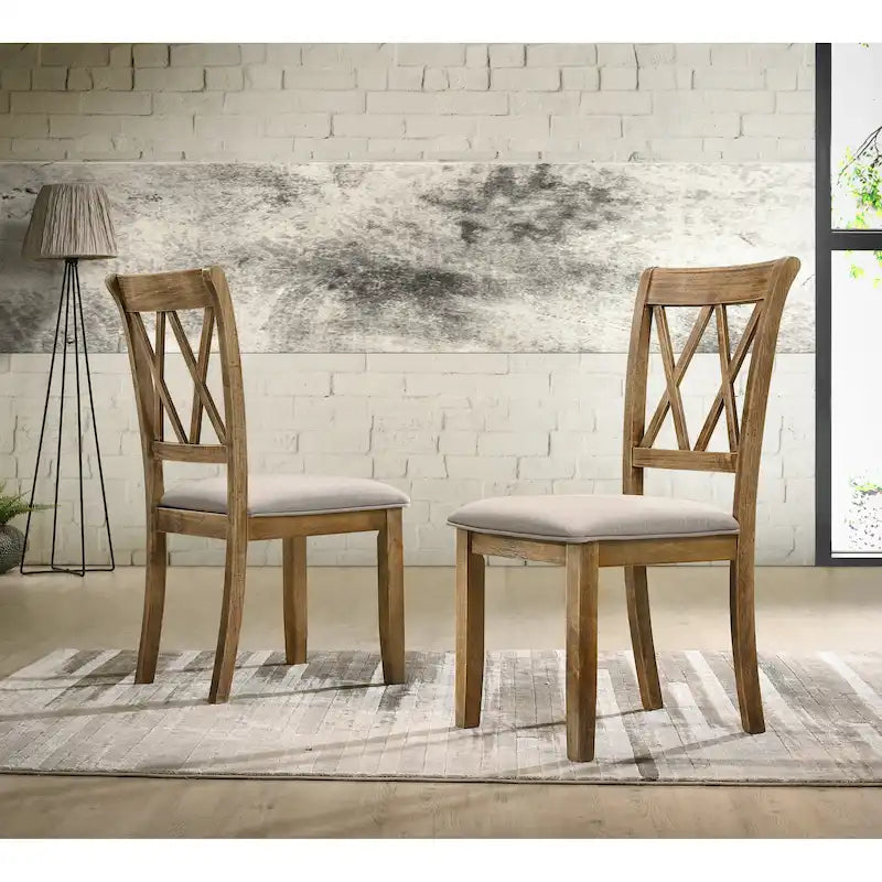 Chaises de salle à manger capitonnées avec dossier croisé en aspect lin, lot de 2 – Chêne / Noir