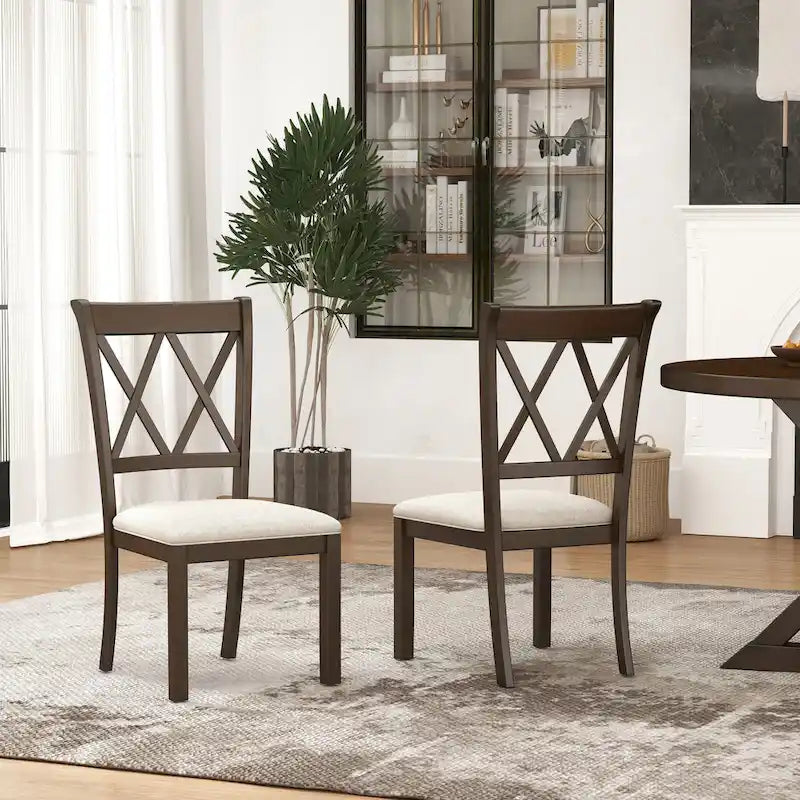 Chaises de salle à manger capitonnées avec dossier croisé en aspect lin, lot de 2 – Chêne / Noir